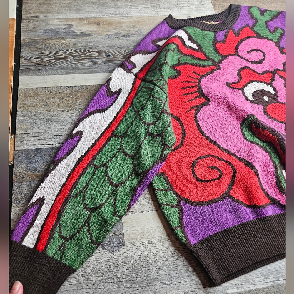 Nian Yi Sweater Purple With Green And Red Dragon Size Medium - Picture 3 of 9